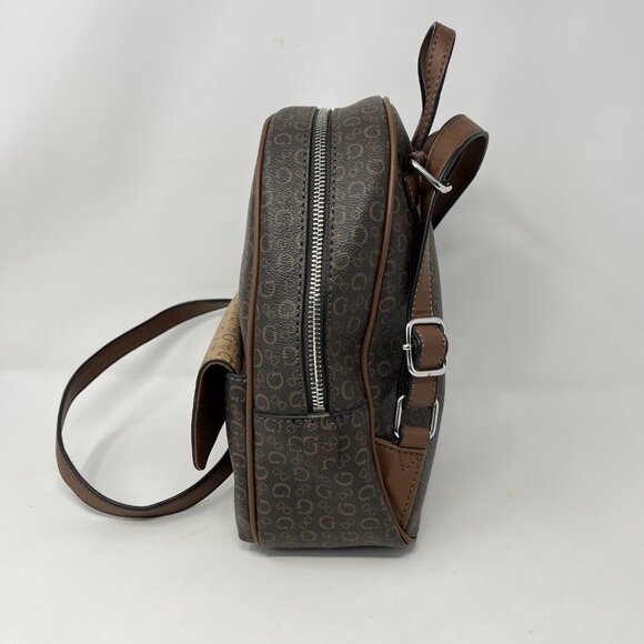Small Guess Los Angeles Backpack Purse Bag Handbag Brown/Beige Logo'd Stylish - Picture 3 of 16